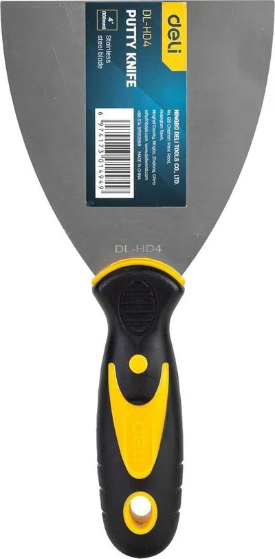 Spatulë Deli Tools EDL-HD4, 4 inç, çelik inox, verdhë/zezë - 2