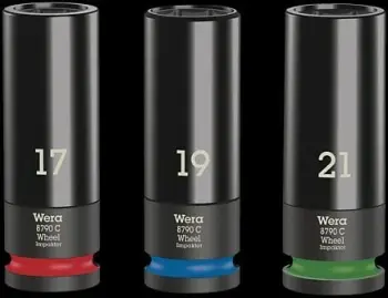 Set soketash Wera Impaktor C 1/2, 17mm 19mm 21mm, për rrota