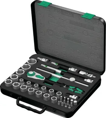 Set çelësa me dantellë Wera 05003645001, 37 pjesë, me kuti, zi/gjelbër