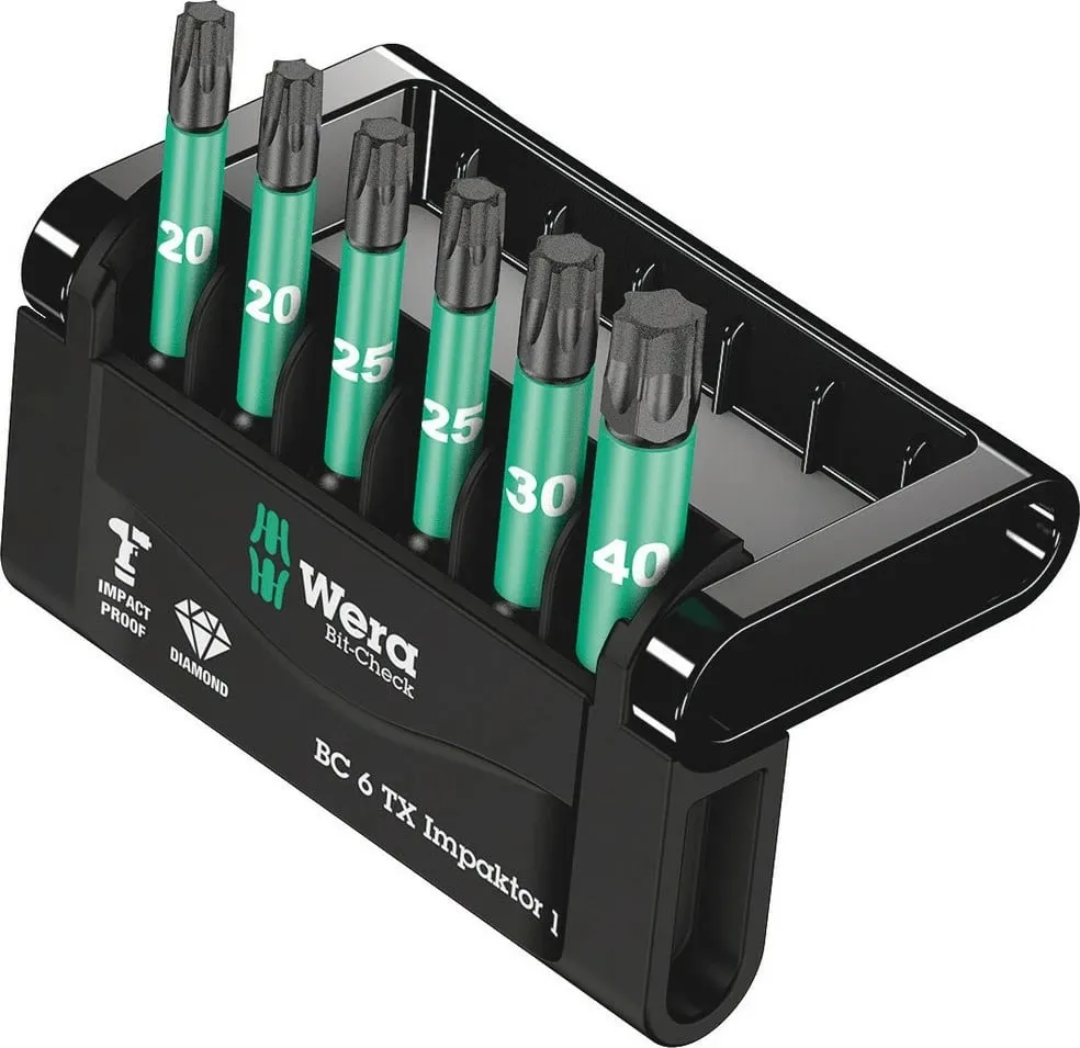 Set bita Wera Bit-Check Impaktor, 6 copë, Torx Plus TX20/TX25/TX30/TX40, jeshile/zezë - 1
