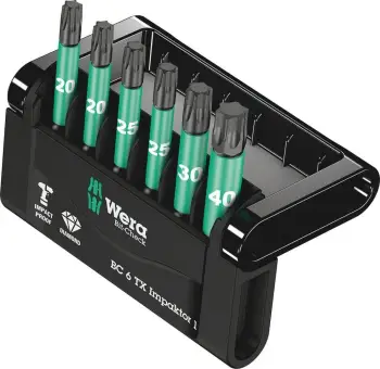 Set bita Wera Bit-Check Impaktor, 6 copë, Torx Plus TX20/TX25/TX30/TX40, jeshile/zezë