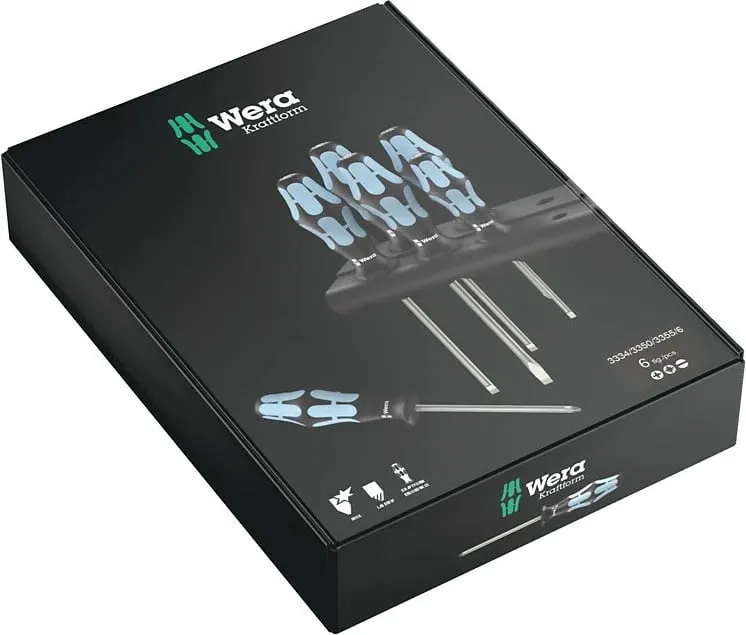 Set kaçavidash Wera 3334/3350/3355/6, 6 copë, çelik, kuti, zi/blu - 2