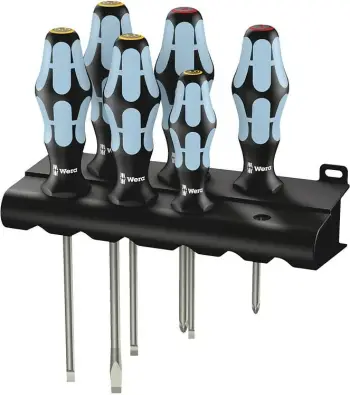 Set kaçavidash Wera 3334/6, 6 copë, krom, me mbajtëse, zi/blu