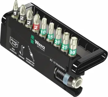 Set bitash Wera 05071110001, 9 copa, PH/PZ/TX, inox, me adapter dhe kuti