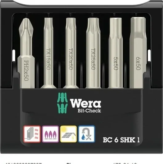 Set bitash Wera 6 copë, Phillips/Torx Plus, me kuti bartëse, zi/metalik - 1