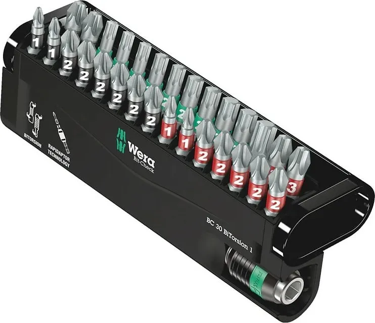 Set bitash Wera 30 copë, Phillips/Pozidriv/Torx, me kuti plastike - 1