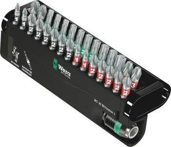 Set bitash Wera 30 copë, Phillips/Pozidriv/Torx, me kuti plastike