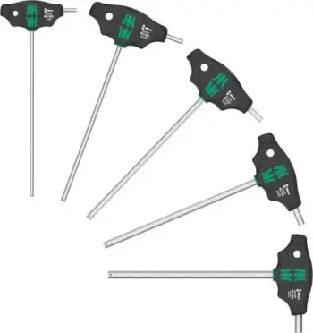 Set veglash Wera 5 copë, T-handle, për vida gjashtëkëndore, i zi