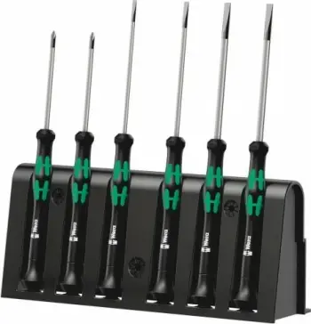 Set kaçavidash Wera 2035/6 A me raft, për elektronikë, 6 copë, zi-gjelbër