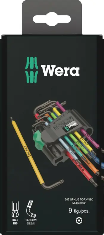 Set çelësa L-torx Wera 967/9 TX BO, 9 copë, çelik, multikolor, 80 mm