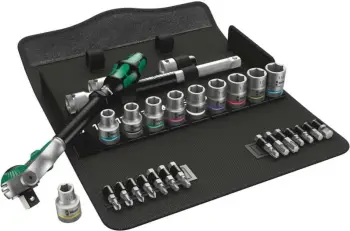 Set çelësa Wera 8100 SC 6, 10-19mm, me kasë tekstile, rezistent ndaj korrozionit, e zezë/krom/jeshile