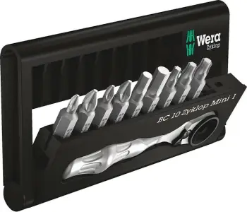 Set veglash Wera 9 copë, mini ratchet, bit holder, adapter, PH1 PH2 PZ1 PZ2 TX15 TX20 TX25, 4.5mm
