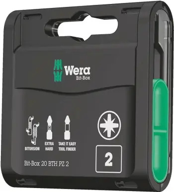 Set bitash Wera 20 BTH PZ 2, 20 copë, Pozidriv, me kuti plastike