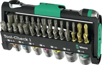 Set veglash Wera Tool-Check 1, kasetë kompakte, ngjyrë e zezë/jeshile/inoks