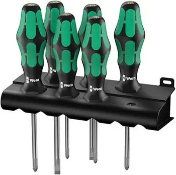 Set kaçavidash Wera 335/350/355/6 Kraftform Plus, 6 copa, dorezë e zezë/gjelbër