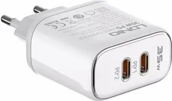 Karikues muri LDNIO A2528M, 2x USB-C, 35W, me kabllo USB-C në Lightning, Bardhë