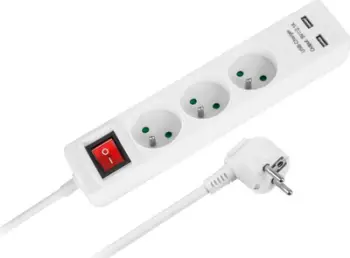 Zgjatës prizash Rebel, 3 dalje, 2 porta USB 2.1A, 1.5m, i bardhë