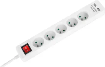 Prizë zgjatuese Rebel Electro URZ3203-3, 5 dalje, 2x USB 2.1A, 3 m, e bardhë