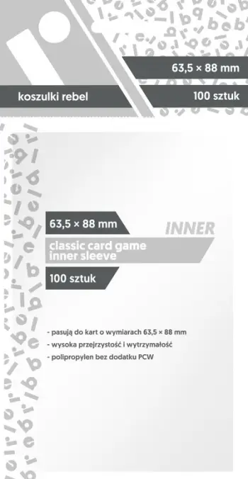 Mbështjellëse për letra loje Rebel Sleeves Classic, 63.5 x 88mm, 100 copë, transparente