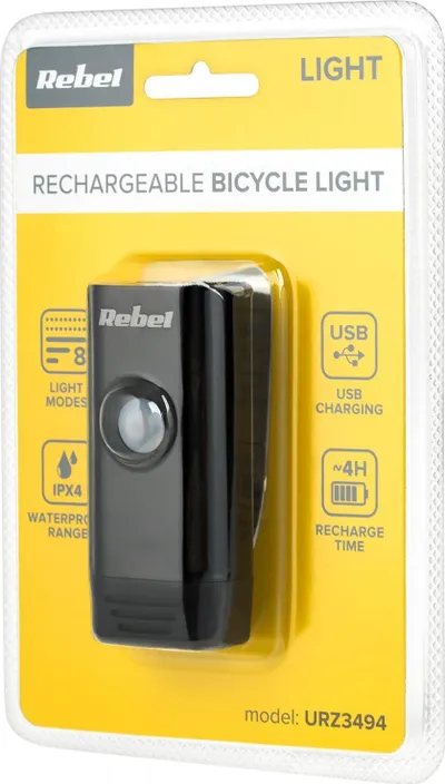 Dritë e përparme biçiklete Rebel, e rikarikueshme, 2 LED, IPX4, e zezë - 5