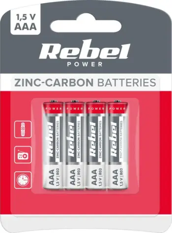Bateri zink karbon Rebel R03 AAA, 1.5V, paketim 4 copë