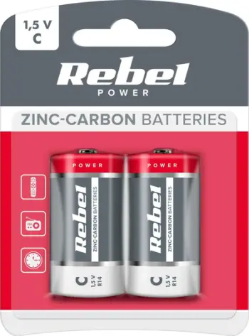 Bateri zink karbon Rebel R14 C, 1.5V, paketim 2 copë