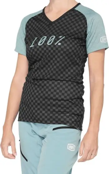Bluzë çiklizmi 100% Airmatic, mëngë të shkurtra, për gra, Seafoam Checkers, L