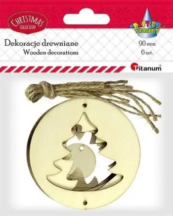 Ornamente druri për pemë Krishtlindjesh Titanum Wooden, set 6 copë, 9 cm, ngjyrë druri natyrale