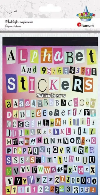Stickers letre Titanum, 6 fletë, shkronja dhe numra, 1362 copë