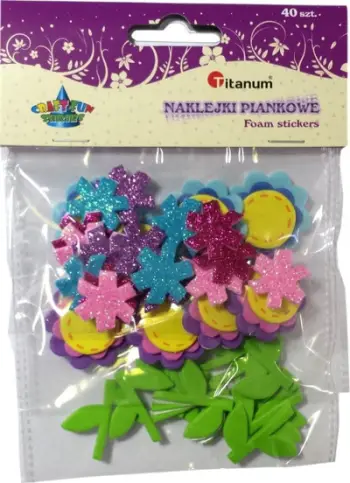 Ngjitëse shkumë Titanum Foam Stickers Flowers Mix, set 40 copë, shumëngjyrëshe