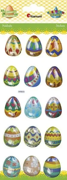 Ngjitëse dekorative Titanum Convex Stickers Easter Eggs, 15 copë, motive Pashkësh