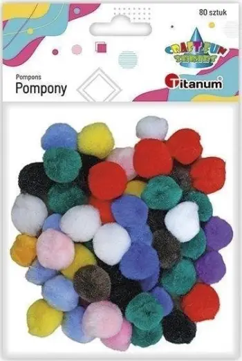 Pompom dekorativ Titanum Acrylic 15mm, set 80 copë, shumëngjyrësh