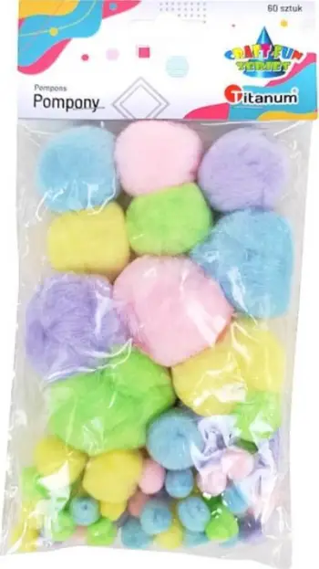 Set pompoma akrilike Titanum, 60 copë, ngjyra pastel të përziera