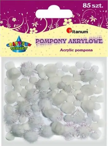 Topa dekorativë Titanium Pompom, 85 copë, të bardhë