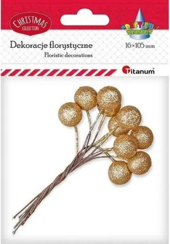 Toptha dekorativë Titanum Wire, 15mm, set 10 copë, me shkëlqim të artë