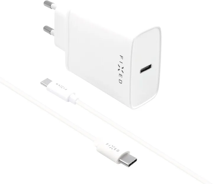 Karikues FIXED USB-C, PD, 20W, i bardhë + kabllo USB-C - USB-C, 1m, e bardhë - 1