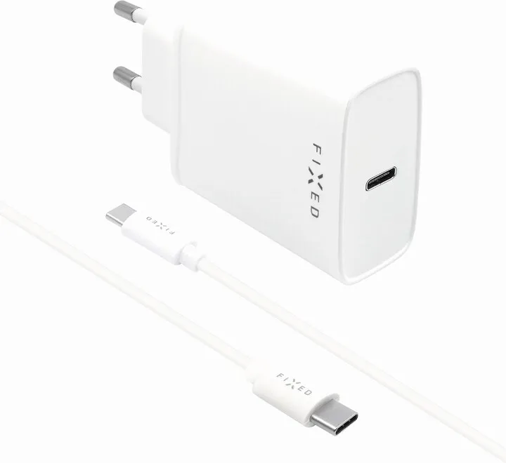 Karikues FIXED USB-C, PD, 20W, i bardhë + kabllo USB-C - USB-C, 1m, e bardhë - 2