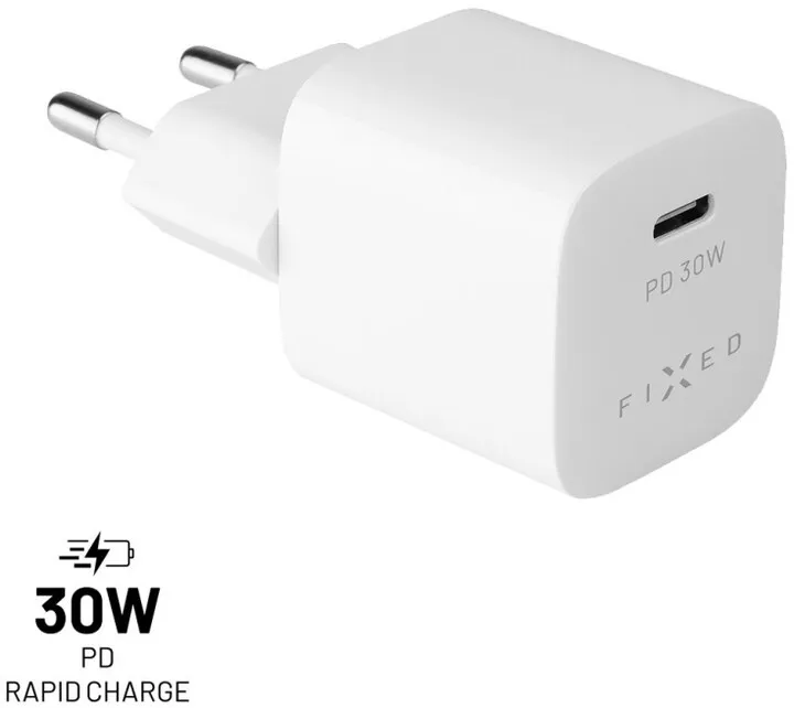 Karikues FIXED Mini USB-C, PD, 30W, bardhë - 1