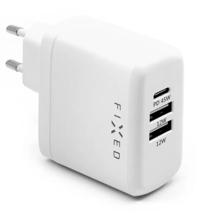 Karikues FIXED, USB-C, 2xUSB, PD, 45W, i bardhë - 1