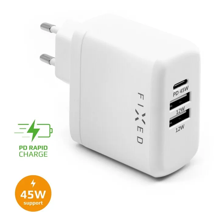 Karikues FIXED, USB-C, 2xUSB, PD, 45W, i bardhë - 2