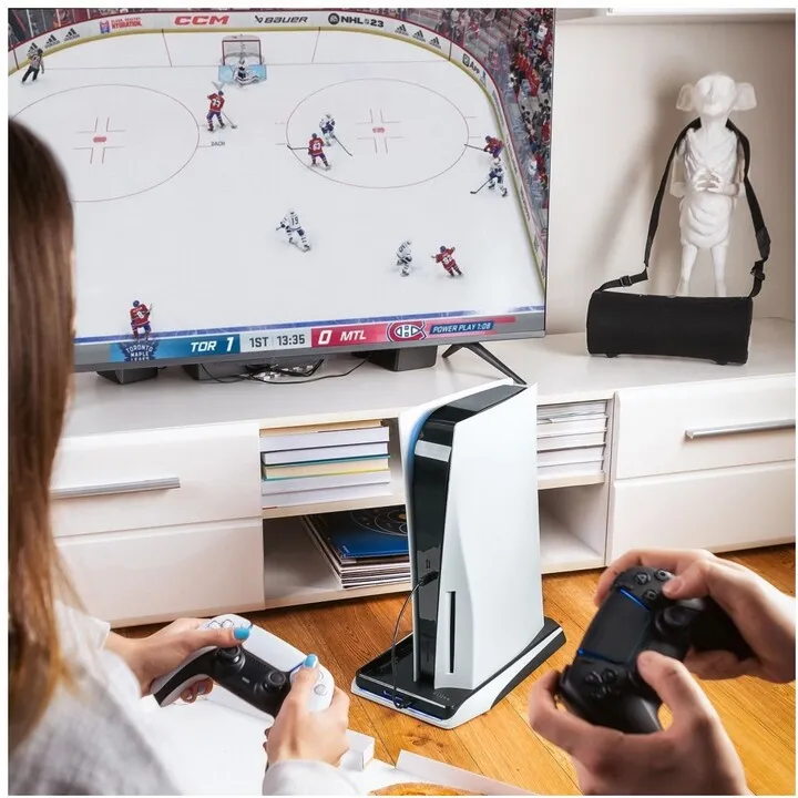 Stacion karikimi shumëfunksional FIXED për PlayStation 5, bardh e zi - 12