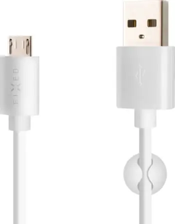 Kabllo FIXED, microUSB, 2m, 2.4A, e bardhë