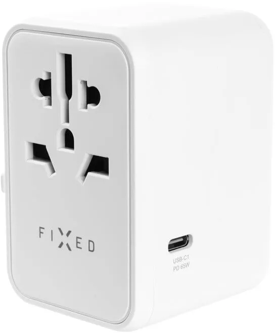Përshtatës udhëtimi FIXED për EU, UK dhe USA/AUS, 3xUSB-C, 2xUSB-A, GaN, PD 65W, i bardhë - 1