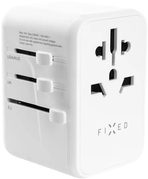 Përshtatës udhëtimi FIXED për EU, UK dhe USA/AUS, 3xUSB-C, 2xUSB-A, GaN, PD 65W, i bardhë - 2