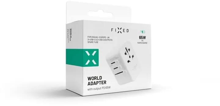 Përshtatës udhëtimi FIXED për EU, UK dhe USA/AUS, 3xUSB-C, 2xUSB-A, GaN, PD 65W, i bardhë - 13
