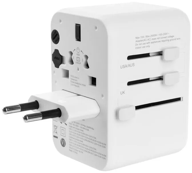 Përshtatës udhëtimi FIXED për EU, UK dhe USA/AUS, 3xUSB-C, 2xUSB-A, GaN, PD 65W, i bardhë - 4