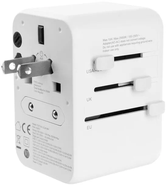 Përshtatës udhëtimi FIXED për EU, UK dhe USA/AUS, 3xUSB-C, 2xUSB-A, GaN, PD 65W, i bardhë - 6
