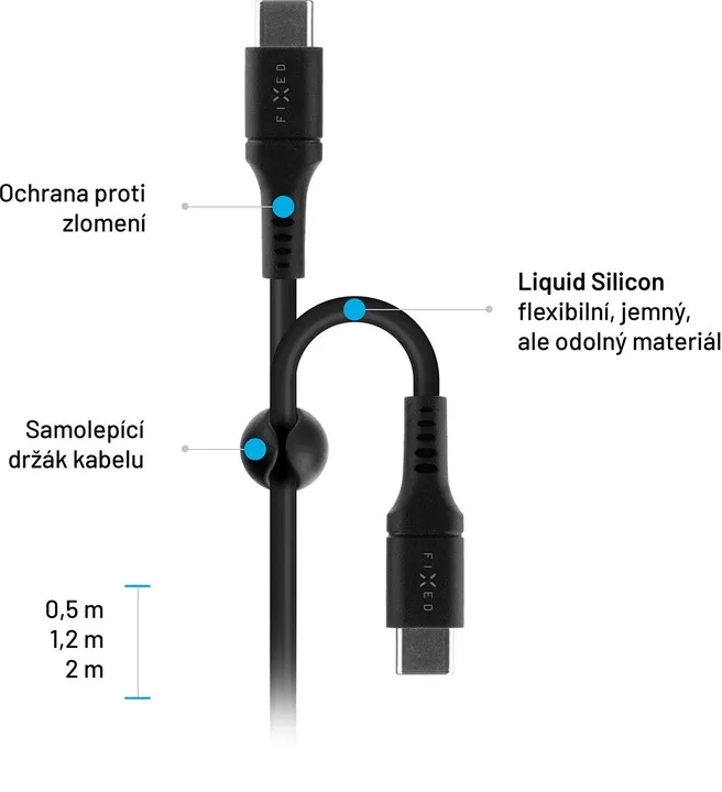 Kabllo karikimi dhe për të dhëna FIXED Liquid USB-C - USB-C, USB 2.0, PD 60W, 1.2m, black - 5