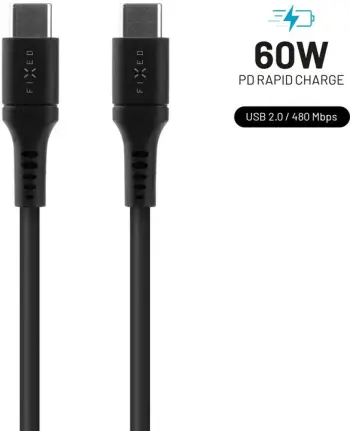 Kabllo karikimi dhe për të dhëna FIXED Liquid USB-C - USB-C, USB 2.0, PD 60W, 1.2m, black