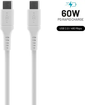 Kabllo për karikim dhe të dhëna FIXED USB-C - USB-C, USB 2.0, PD 60W, 2m, e bardhë